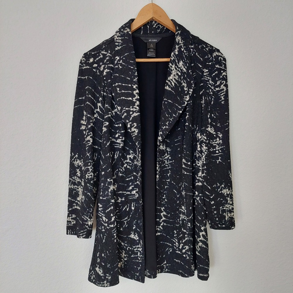 Ali Miles Women's Black White Abstract Print Open Front Cardigan Size‎ Medium